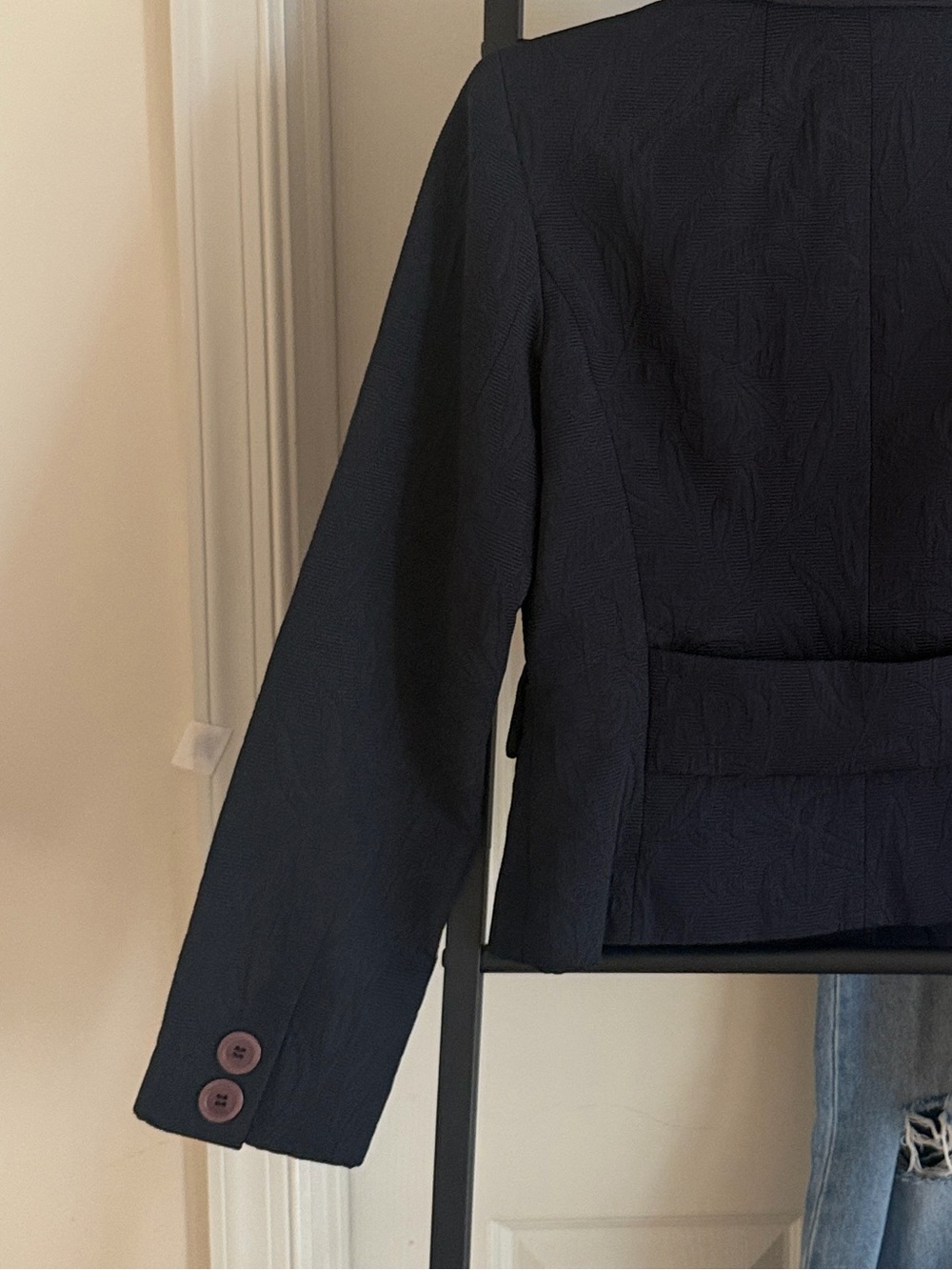 Talbots Navy Blue Cropped Structured Blazer with Burgundy Buttons - Picture 11 of 16